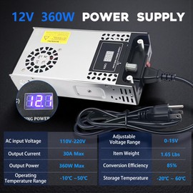 DIY Version AC to DC Converter 12V 30A 360W Power Supply,Universal SMPS 110V/120V/220V AC to DC Converter Power Supply Transformer Driver Adapter for CCTV,RV,Pump,LED Strip(DC12V-30A-360W)