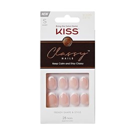 KISS Classy Nails, Press-On Nails, Nail glue included, Exclusive Only', Light White, Short Size, Oval Shape, Includes 28 Nails, 2G Glue, 1 Manicure Stick, 1 Mini File