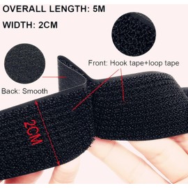 5M Hook and Loop Straps with25 Buckles, Adjustable Cable Straps, Free Cut Length, Reusable Nylon Securing Cord Ties for Organizer or Storage, 2CM Wide, Black