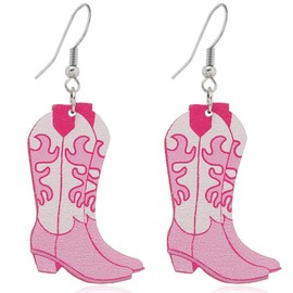Pink Western Cowboy Cowgirl Boot Hat Earrings,Color Enamel Cowgirl Boot/Hat Dangle Eearring Jewelry Gifts for Women Girls (B)