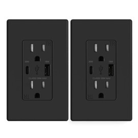 ELEGRP USB Outlet Receptacle, 20W Fast Charge & Power Delivery USB C Wall Outlet, 15 Amp Wall Outlet with USB Ports, Tamper Resistant, UL Listed, Wall Plate Included, 2 Pack, Matte Black