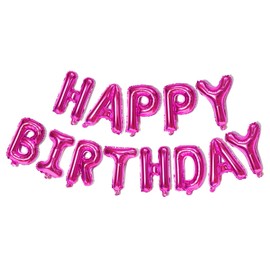 Hot Pink Happy Birthday Balloons Banner,16 Inch Mylar Foil Letters Sign,Reusable Balloons for Women, Men, Boys & Girls Birthday Decorations Party Supplies
