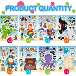 24 Sheets Pirate Face Stickers for Kids - Make Your Own Pirate Stickers Kit with Jolly Roger, Skull & Crossbones - Creative Make-a-Face Stickers, Pirate Party Favors & Decorations