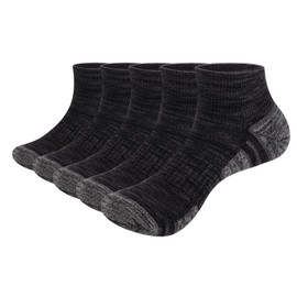 YUEDGE Men's Cushioned Athletic Ankle Running Socks 5 Pairs Anti Blister Cotton Sport Socks Wicking Performance Casual Socks for Men Size 6-9, Black