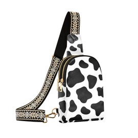 NCRJCZQL Cow Print Crossbody Sling Bag for Women Leather Shoulder Chest Bag Small Fanny Pack for Hiking Travel
