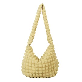 Neueins Popcorn Bag, Tote Bag, Waffle, Quilting, Cute, Ladies, Lightweight, Large Capacity, For Work or School Commutes, Shoulder Bag, Yellow "Zipper"