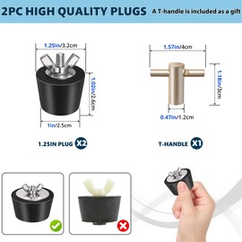 Vizava 2 Pack Rubber Pool Winter Plugs with T-Handle 1.25" Pool Winterizing Plugs with Stainless Steel Screws Pool Return Jet Plug Inground & Above Ground Skimmer Plug for Pools
