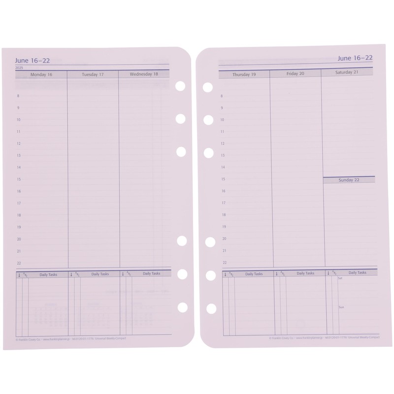 Franklin Planner 86375 Universal Weekly Refill, 12 Month Edition, Begins
