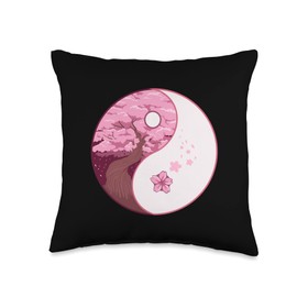 Natural Balance of Life Wear Zen yin and Yang Pink Cherry Blossom Tree Throw Pillow, 16x16, Multicolor