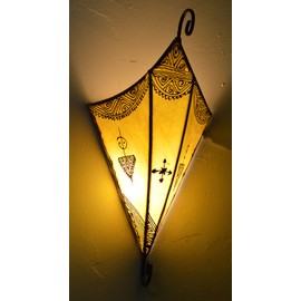 Henna Lamps & Sconces Moroccan Handmade Goat Leather Sconce Henna Tattoo Shade Yellow