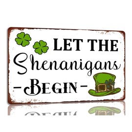 Generic St Patrick's Day Tin Sign Let The Shenanigans Begin Metal Signs Irish Holiday Decor Green Shamrock Lucky Clover Wall Hanging Decorations For Home Kitchen Office 8x12 Inch