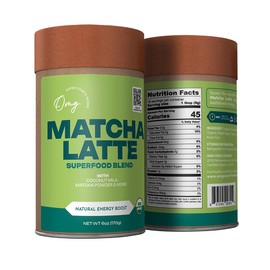 OMG Superfoods Organic Matcha Latte – Matcha Superfood Drink Mix with Coconut Milk, Cinnamon, and Monk Fruit. Lightly Sweetened with Maple Sugar. Vegan-Friendly. Transparent Superfood Blend.