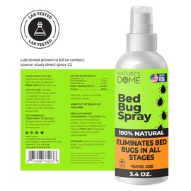 Nature's Dome TSA Approved Travel Bed Bug Spray (3.4 oz) – 100% Kill Rate Natural Bed Bug & Mite Killer, Destroys Eggs on Contact, Non-Staining for Hotel Mattresses & Luggage