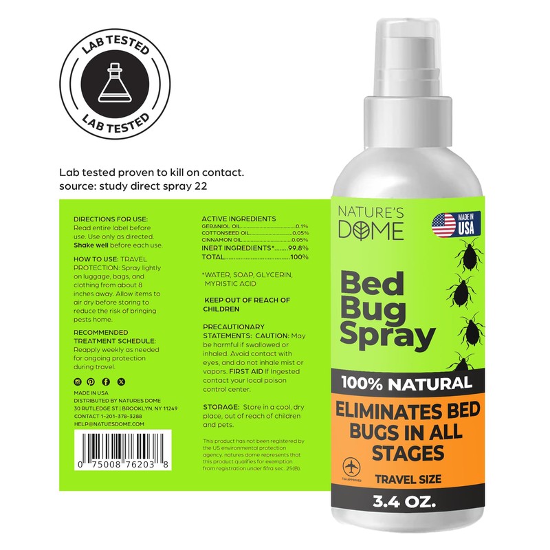 Nature's Dome TSA Approved Travel Bed Bug Spray (3.4 oz)
