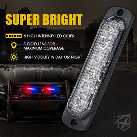 Xprite 4PCS LED Emergency Strobe Lights, Red Blue 12-LED Surface Mount Flashing Strobe Lights, Sync Feature Ultra Slim Grill Light for Volunteer Trucks ATV SUV Vehicles