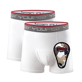 Youper Youth Brief w/Soft Athletic Cup, Boys Underwear w/Baseball Cup (2-Pack) (White, Medium)