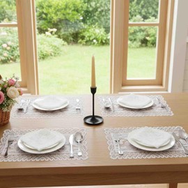 Yuanchu 2 Pcs Rectangle Lace Placemats for Tables, Handmade Crochet Doilies Vintage Floral Embroidered Table Runners for Wedding Tea Party Home Decor, 12x17 Inch(White)