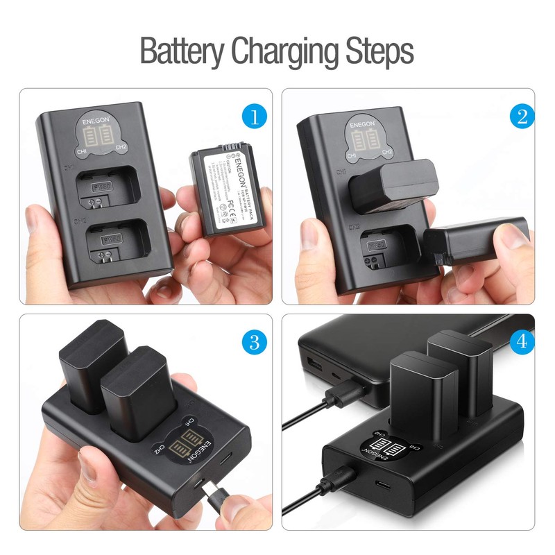 ENEGON NP-FW50 Battery (2-Pack,1300mAh) and Dual Charger for Sony ZV-E10,