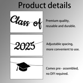 Pre-Assembled Class of 2025 Banner Graduation Decorations Congratulations on High School and College Graduation, Classroom Celebrations, Glitter Banners, Family Class Party Walls Decorations(black)