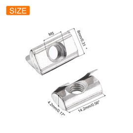 sourcing map 20Pcs M5 T Nuts Roll in Spring, T Nut with Spring Sheet Carbon Steel Nickel Plated for 2020 Series Slot Aluminum Profile