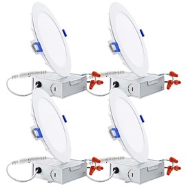 TORCHSTAR 6 Inch Ultra-Thin LED Recessed Light with Junction Box, 3000K Warm White, 12W 100W Eqv. Dimmable Slim LED Downlight, ETL and Energy Star Certified, Pack of 4