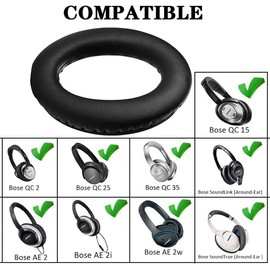 Almohadillas Audifonos para Bose QuietComfort, Cushions Almohadillas de Repuesto,Reemplazo Cojínes Oído Espuma Almohadilla para Bose QC 35 25 15 AE2 SoundLink Around-Ear Auricular-Negro
