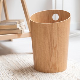 Kazai.® Bennet Design Waste Paper Bin | Unique Design for Office, Bedroom, Children's Room etc. | Waste Bin Made of Real Wood Veneer | Oak