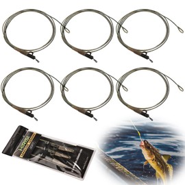 Editbar 6 Pieces Carp Fishing Accessories - Carp Ready Hair Long Throw Rig Set, 64 cm Leader with Swivel, 45 lb Load Capacity, Anti-Tangle, Guide Core Line Carp Clip Accessories (Military Green)