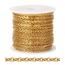 [33 FT] 18K Gold PVD Plated Cable Chains Bulk for Jewelry Making, 2mm 304 Stainless Steel Flat Cable Link Chains Roll Spool for Jewelry Making DIY Craft