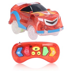 Tracks Cars 6 LED Lights Remote Control Light Up Track Cars with Music for Children Red