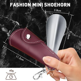 Senbers Metal Shoe Horn for kids 4.4 Inch - Shoehorn Key Chain Mini Shoe Horn Leather Stainless Steel Shoe Horn Travel Size for Women Kids Man(Burgundy)