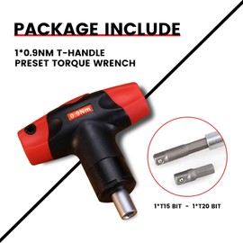 FIND BUY TOOL Findbuytool T-Handle Preset Torque Wrench, Precision Click-Type Torque Screwdriver with Magnetic Socket & T15/T20 Bits (0.9NM)