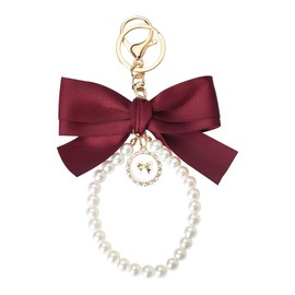 Red Bow Pearl Chain Keychain for Girls Women Purse Charms for Handbags Bow Cute Keychain Accessories for Women Charms Cute Keychains for Car Keys Christmas Gifts for Women Girls Sister Girlfriend