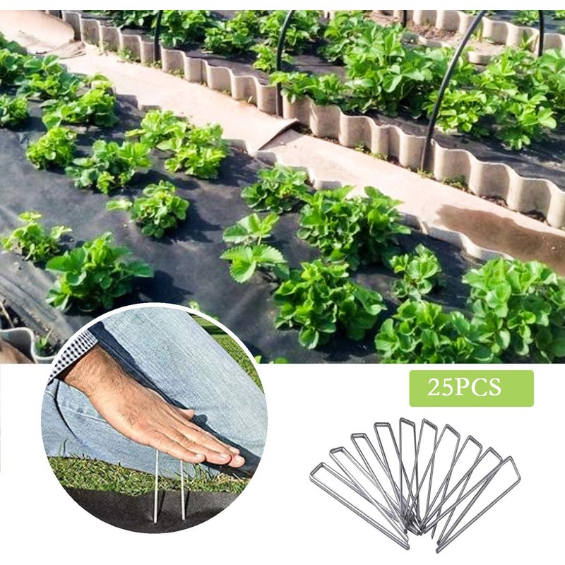UPMCT 12 Inch Galvanized Garden Landscape Staples Stakes, 25 50