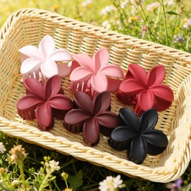 Flower Hair Clips for Women 6 Pcs Hawaiian Large Claw Clips Plumeria Medium Hair Claw Clips for Thick Thin Hair Hibiscus Tropical Beach Hair Accessories for Women Girls and Girls-Red