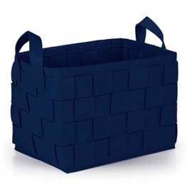 N8WERK Felt Storage Basket with Handle, 35 x 25 x 25 cm, Ideal for Storing Firewood & Magazines, Durable & Versatile, Foldable Storage Basket for Storage, Dark Blue