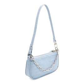 Retro Small Croc Embossed PU Leather Multi-Use Handbag Shoulder Bag Crossbody, Light Blue