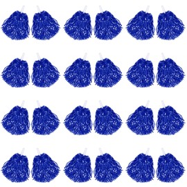 24 Pcs Cheerleading Pom Poms, Metallic Foil Handle Cheer Squad Team Spirited Fun Pom Poms for Party, Sports Dance Cheer, 30 Grams Weight Each (Blue)