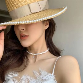 Collar De Perlas Naturales Cultivadas Para Mujer Elegante Gargantilla Dama Regalo Aniversario Cumpleaños Con Dije Simulado De Ópalo Azul