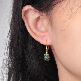 CiNily Opal Earrings Dangle Drop Earrings for Women Trendy 14k Gold Plated Drop Dangle Earrings Black Fire Opal Drop Earrings Hypoallergenic Birthstone CZ Earrings Jewelry Gifts