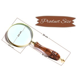 Antique Magnifying Glass 10X Reading Wooden Magnifier with Hand-Crafted Wooden Handle for Reading Book & Inspection | Kids & Adults (Hand-Carved)