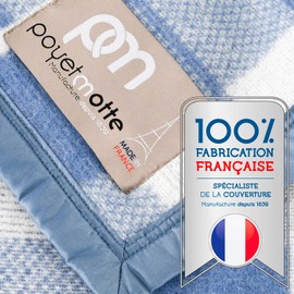 Poyet Motte Rivoli Solid 400GSM 100% Virgin Wool Blanket, Medium/Heavy Weight, Machine Washable (Blue/Natural Plaid, Full/Queen Size)