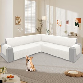 ALIECOM Corner Sectional Couch Covers L Shape Sofa Covers Washable Reversible Sectional Slipcover U Shape Pet Dogs Universal Furniture Protector with Elastic Straps (Ivory, Large)