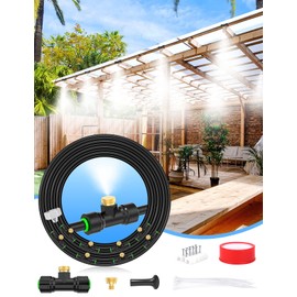 Lekit Misters for Outside Patio 27.5FT(8.4M)+8 Brass Mist Nozzles+a Brass Adapter(3/4") Detachable Outdoor misting Cooling System for Garden, Waterpark, Greenhouse, Backyard