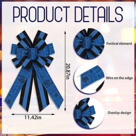 Hying Large Police Support Bows for Wreath, Thank a Police Day Wreath Bows Law Enforcement Officers Bows Royal Blue Burlap Craft Bows for Front Door National Police Week Patriotic Decorations Supplies