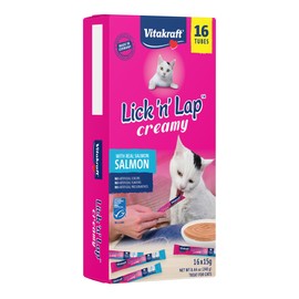 Vitakraft Lick 'n' Lap Snack Creamy, Cat Treat with Real Salmon, 16 Count