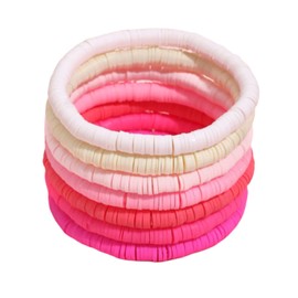 Kicomvi Surfer Bracelets Colorful Clay Happy Smile Evil Eye Beaded Stackable Bracelet Bohemia Multicolor Polymer Clay Gold Ball Bead Stretch Bracelets for Women Summer Beach Jewelry (Light Pink)