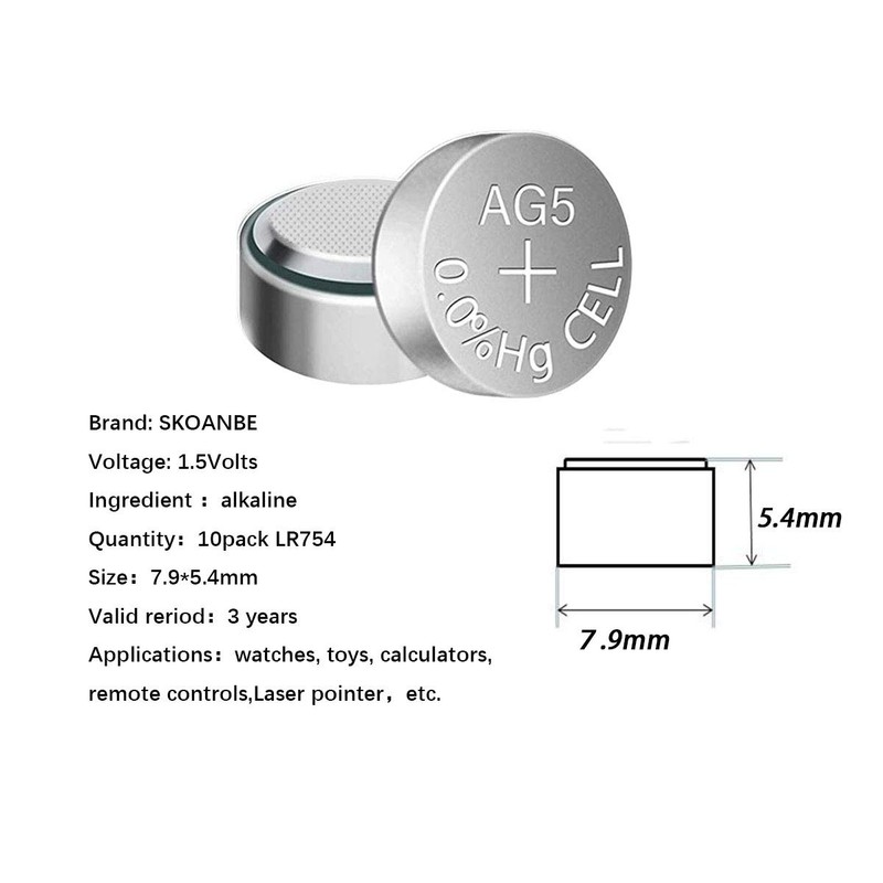 SKOANBE LR754 309/393 ag5 1.5V Watch Button Cell Batteries for