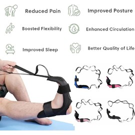Izzila™ Stretching Strap with Loops and Detachable Foot, Izzila Stretch Straps, Stretching Band with Loops, Exercise Band, Yoga Stretch Strap, Foot & Calf Stretcher for Training, Fitness (Black)