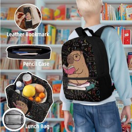 ASQVTIFE Girls School Bag Sets Cute Capybara Backpack with Insulated Lunchbox Pencil Case 4 in 1 Animal Capybara School Bookbag for Kids Kindergarten Elementary Middle School Daypack with Side Pocket